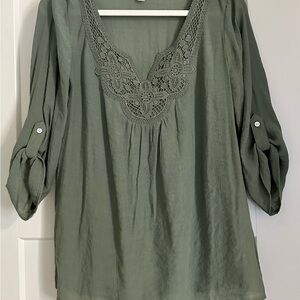 Chic Sage Lace V-Neck Blouse